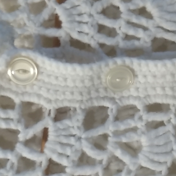 White OS Hand Knitted Button Down Slit Sleeve Poncho Style Sweater - Picture 2 of 3